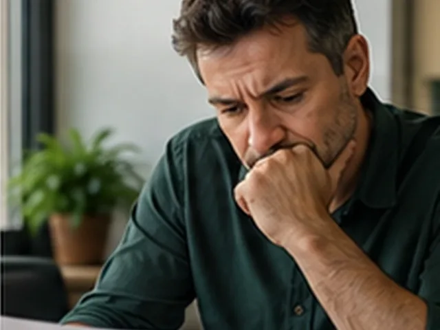 Homem pensativo olhando o contracheque, preocupado porque a dívida do Cartão Benefício não acaba