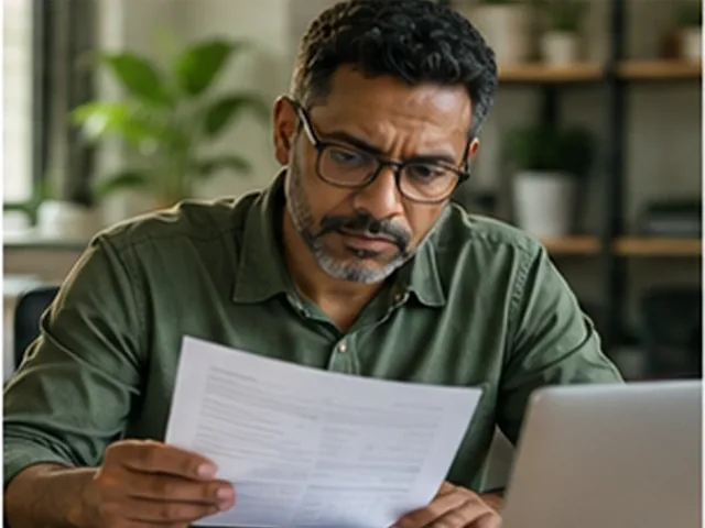 Homem conferindo um extrato impresso diante do notebook para analisar a compra de dívida do Cartão Benefício